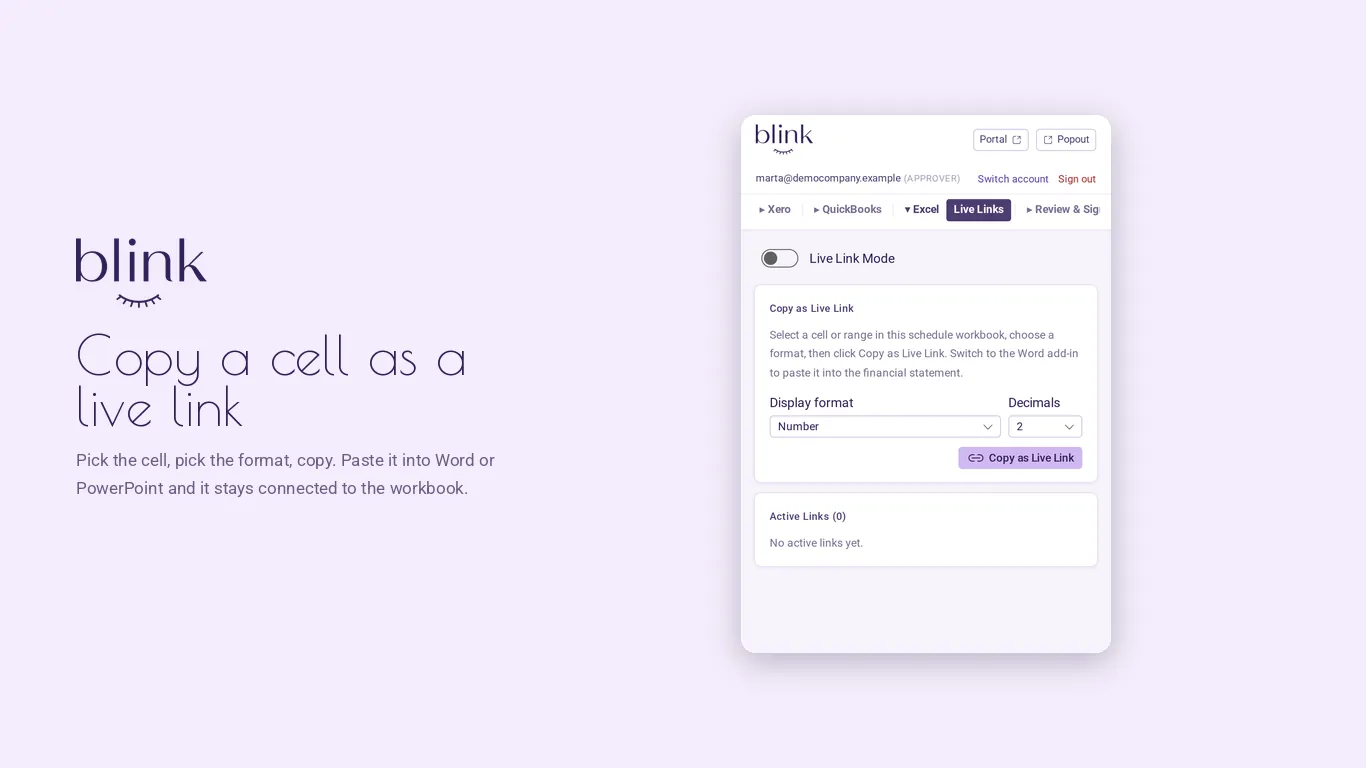 Copy a cell as a live link. Pick the cell, pick the format, copy; paste it into Word or PowerPoint and it stays connected to the workbook.